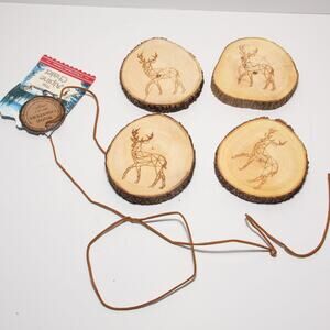 The Alpine Chalet World Traveler Collection Wood Slice Deer Coasters (4)